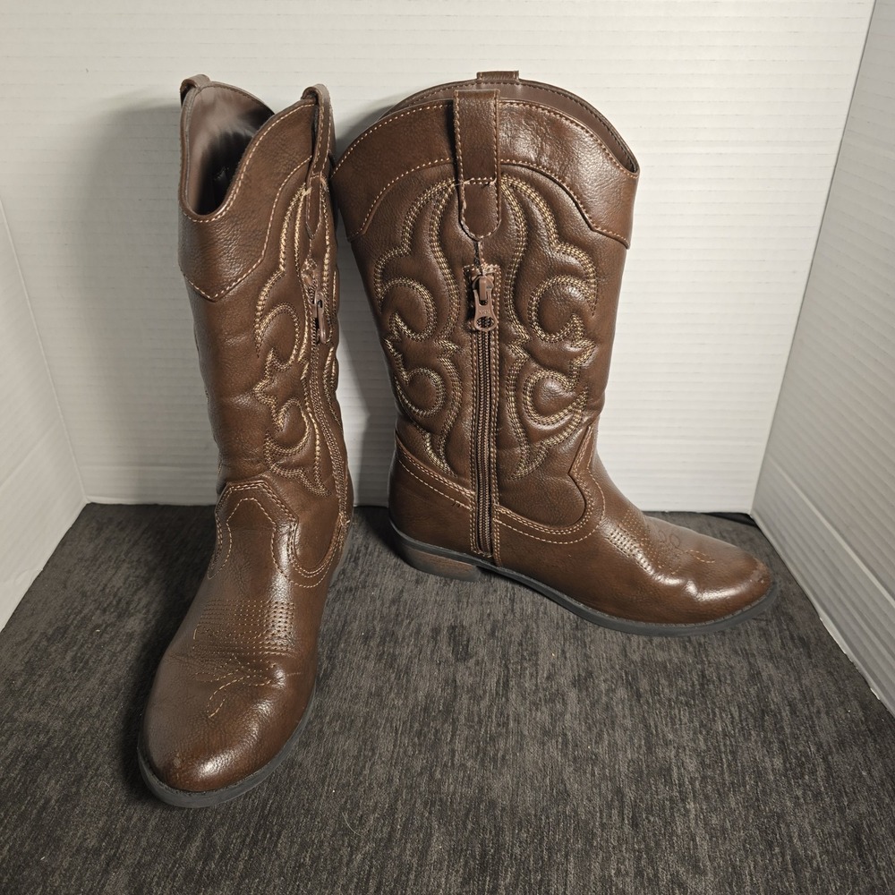 Cat And Jack Youth Size 3 Brown Montana Unisex Western COWBOY BOOTS w/ Side Zip